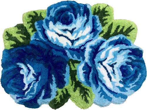 Vista 14 de Alfombrilla Abreeze con 4 rosas, alfombrillas con diseño de flores azul, hecha a mano, antideslizante (no se desliza), alfombrilla moderna, de puede