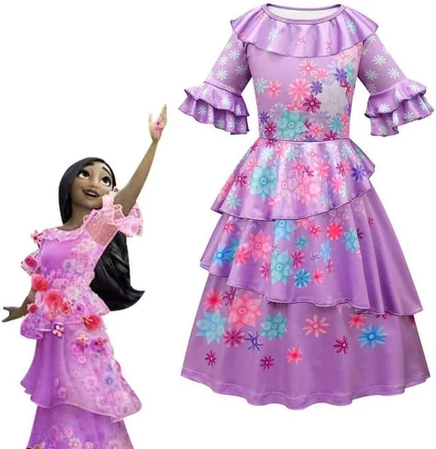 Vista 2 de Xinxiaomeng Isabella Encanto Costume Girls Magic Family Mirabel Costume Princess Outfit Kids Dress Up With Accessory