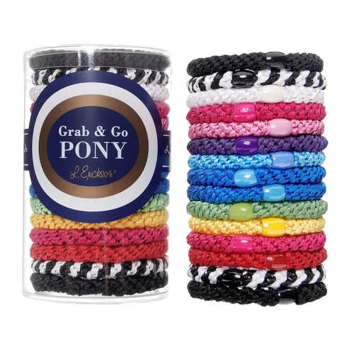 Vista 11 de L. Erickson Lazos para el cabello grueso, paquete de 15 tubos para poni Grab & Go - Bandas sin arrugas sin daños con fuerte sujeción para mujeres