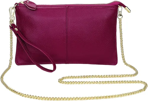 Vista 2 de Uromee Cartera de mano para mujer, de piel auténtica, con cadena de hombro desmontable