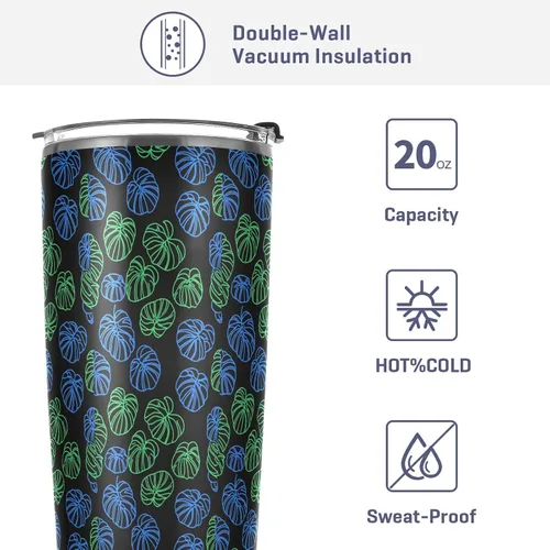 Vista 4 de Plant Green Monstera Deliciosa Stainless Steel vacuum insulated water bottle with Straw Leak Resistant Flip travel coffee mug for outdoor reusable