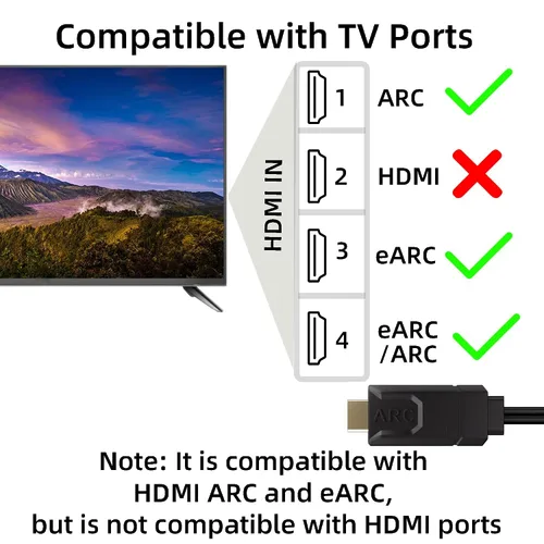 Vista 7 de HDMI ARC/eARC a convertidor de audio óptico, ARC a óptico Supports PCM2.0, Dolby 5.1, DTS 5.1 ,HDMI ARC Audio Extractor Cable 6 FT for TV to