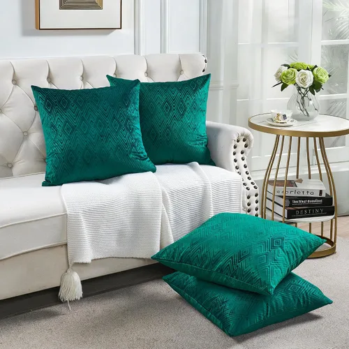 Vista 14 de Juego de 4 fundas de almohada cuadradas decorativas de terciopelo con diamantes de 20 x 20 pulgadas, fundas de almohada geométricas suaves para Aqua