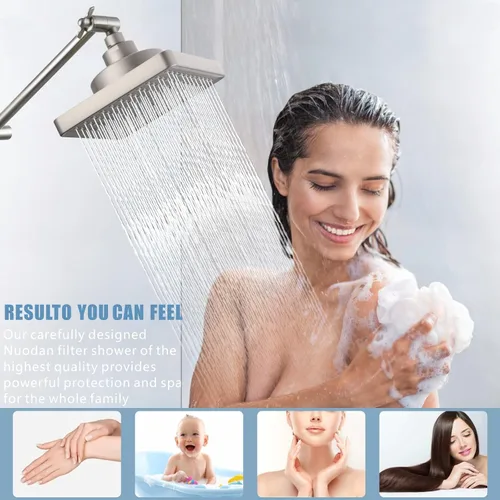 Vista 7 de Cabezal de ducha de lluvia de alta presión con filtro – Filtro cuadrado de 6 pulgadas para eliminar el cloro y sustancias nocivas, mejorar