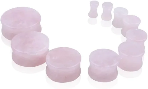 Vista 4 de NewZenro 2Pairs Rose Quartz Aventurine Natural Organic Stone Ear Plugs Gauges Tunnel Expanders Stretcher Double Flared Tiendaite Flesh Piercings