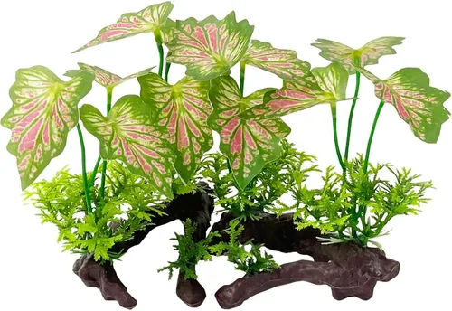 Vista 8 de Planta de acuario Decoración de pecera Pequeña Planta artificial de plástico Piel de pez de colores (hojas de selva tropical, rosa, juego grande)