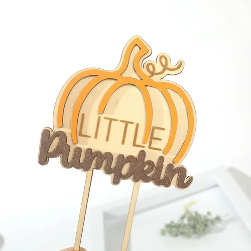 Vista 4 de BOOMPA Decoración para pastel de primer cumpleaños de la temporada de otoño, accesorios de pastel de calabaza dulce – Decoración de madera para baby