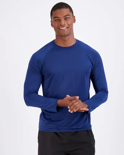 Vista 2 de Real Essentials Paquete de 4 camiseta de manga larga Dry-Fit para hombre, traje de baño para correr, protección solar UPF 50+ (grande y alto)