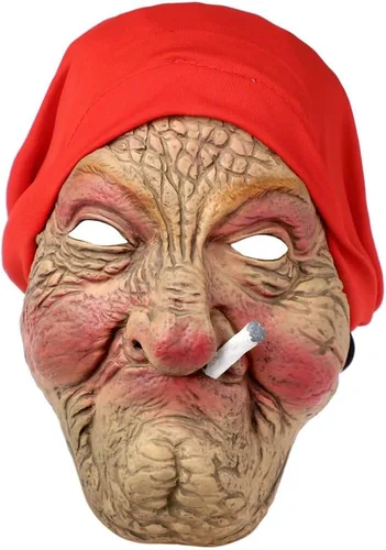 Vista 6 de Máscara de anciano espeluznante realista de látex humano antiarrugas, máscara de Halloween para mujer aterradora, máscara de nana vieja con diadema