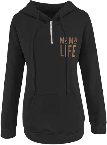Vista 2 de Sudadera con capucha y media cremallera para mujer, con cordón, atlética, moderna, con bolsillo frontal, manga larga, para otoño