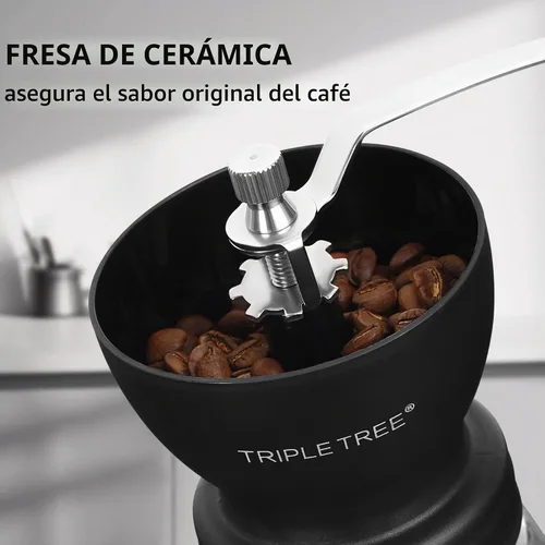 Vista 4 de Molinillo de café manual con rebabas de cerámica y mango de acero inoxidable alargado, molinillo de café de mano con 2 frascos de vidrio