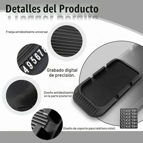 Vista 3 de Soporte para teléfono celular para tablero de automóvil, almohadilla antideslizante de doble ranura con bandeja de silicona para placa de número