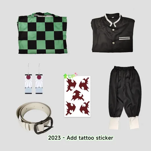 Vista 4 de UQJE Kamado Tanjir - Disfraz de cosplay de Tanjir de anime para niños, conjunto de kimono de Halloween