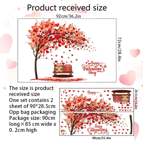 Vista 6 de Adhesivo de pared para el día de San Valentín, diseño de árbol de corazón con corazones rojos en 3D, calcomanías de pared para despegar y pegar