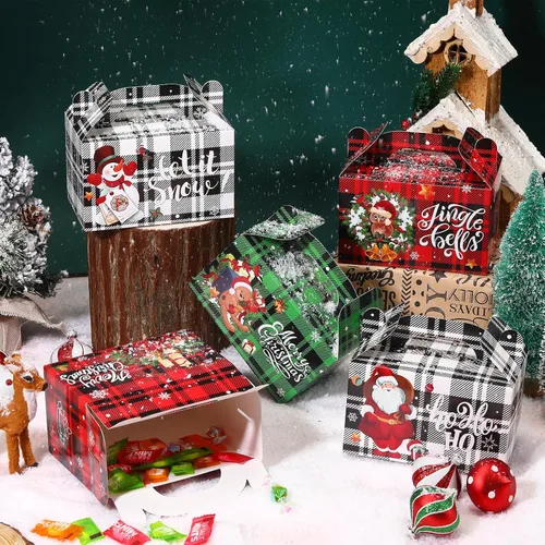 Vista 6 de Cholemy 96 cajas de regalo de Navidad de cartón 3D, cajas de regalo a cuadros de Navidad, cajas de papel de galletas de Navidad, cajas de dulces