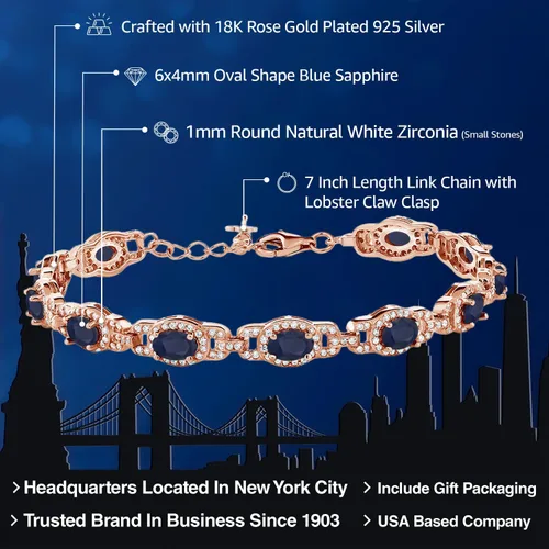 Vista 61 de Gem Stone King 18K Rose Gold Plated Silver Oval Gemstone Birthstone Tennis Bracelet For Women Oval 6X4MM 7 Inch With 1 Inch Extender Fine