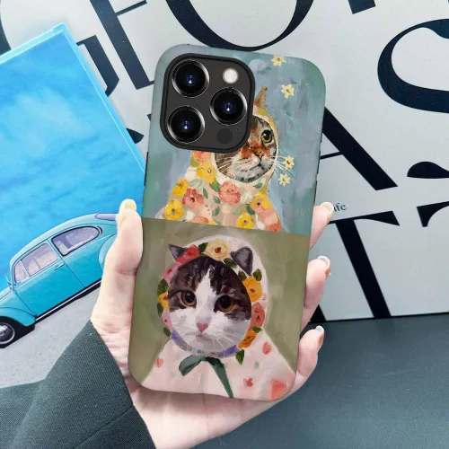Vista 5 de CARLOCA Funda compatible con iPhone 15 Pro Max, funda protectora de gato en A para iPhone 15 Pro Max, TPU suave + PC duro 2 en 1, funda protectora
