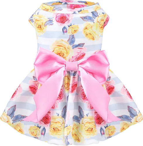 Vista 18 de PUPTECK Vestido estampado para perro, ropa para mascotas para el 4 de julio con lindo corbatín para cachorros, bandera, XS Estilo americano