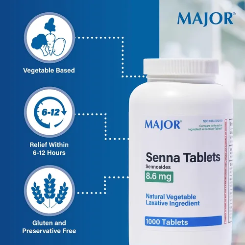 Vista 4 de Major Senna - Tabletas laxantes vegetales naturales de 8,6 mg - Hecho con Sennosides - 1000