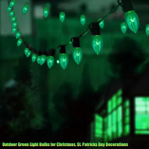 Vista 5 de Bombillas de Repuesto de Luz de Navidad C9, Paquete de 25 Bombillas de Luces de Navidad Verde Transparente, Bombilla de Base Intermedia E17