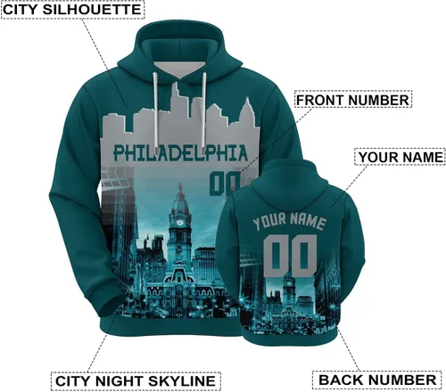 Vista 2 de Custom Football Hoodies City Night Skyline Personalized Sweatshirt Name Number Fan Gift Pullover for Men Women Youth