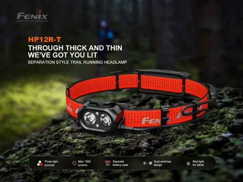 Vista 2 de Fenix HP12R-T - Linterna frontal recargable de 1300 lúmenes, diseño de potencia dividida, modos de luz blanca/blanca neutra/roja con organizador