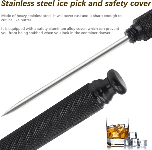 Vista 6 de Palillo de hielo con cubierta de seguridad, mango de aleación de aluminio, cuchillo de acero inoxidable con herramienta de púa para romper hielo