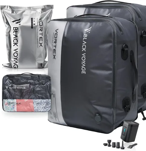Vista 21 de Black Voyage - Bolsa de viaje reutilizable de compresión al vacío para maleta de mano y mochila, reciclada, impermeable IP67, ahorro de espacio Gris