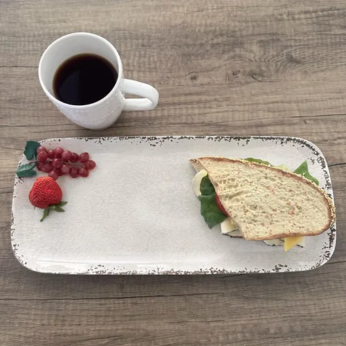 Vista 2 de UP ware Crackle Cream - Bandeja de servir de melamina, bandeja rectangular de 15 x 6.5 pulgadas, bandeja de alimentos sin BPA para entretenimiento