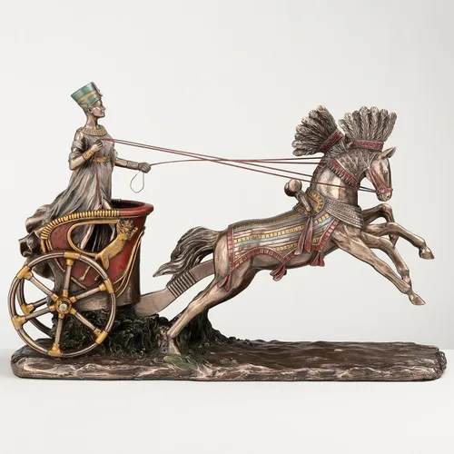 Vista 2 de Veronese Design Estatua de Nefertiti de 11 5/8 pulgadas de la reina egipcia en el carro, estatua de acabado de bronce de resina fundida en frío