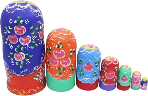 Vista 9 de Winterworm Juego de 7 piezas de hermosas muñecas de madera roja con bufanda azul tradicional rusa anidación muñecas Matryoshka juguetes regalo hogar