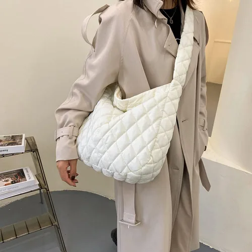 Vista 3 de YFGBCX Bolsas de mano acolchadas para mujer, ligeras, acolchadas, para hombro, de algodón, acolchadas, grandes, celosía