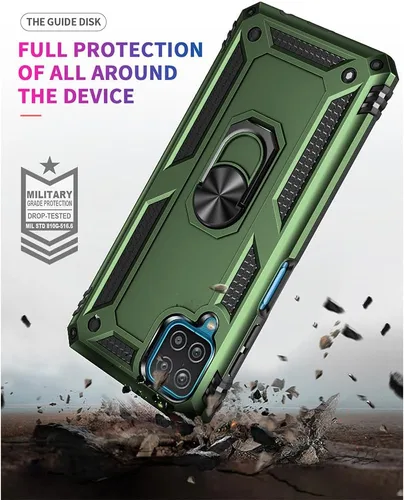 Vista 2 de Funda para Samsung Galaxy A12, Samsung A12 con protector de pantalla HD, [grado militar de 16 pies probada en caídas], anillo protector a prueba
