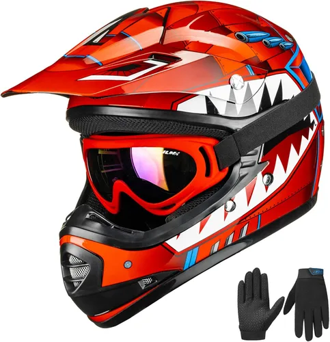 Vista 8 de ILM Casco con gafas de seguridad y guantes deportivos para niños y adolescentes, para motocross, cuatrimoto, motocicleta y todoterreno, aprobado por