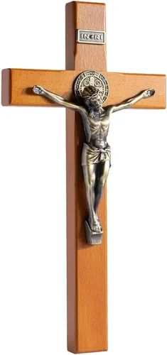 Vista 10 de KUXBET Crucifijo de Pie Cruz con Soporte Desmontable de 10.6 Pulgadas Cruz de Madera Católica de Jesucristo para Colgar en la Pared para Decoración