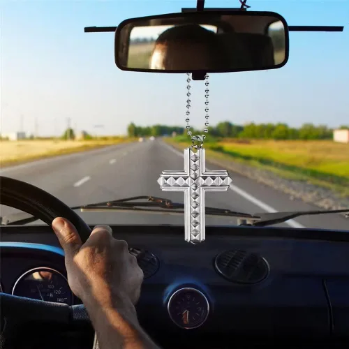 Vista 6 de Colgante de espejo retrovisor para automóvil, adorno colgante de cruz de águila americana, colgante de espejo para coche, anclaje para colgar