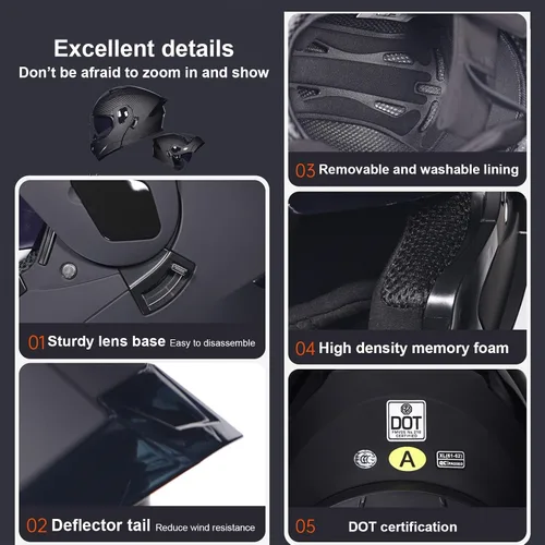 Vista 7 de Casco de motocicleta Bluetooth modular aprobado por DOT con visera doble, cara completa, abatible, integrado, cascos de motocicleta con visera