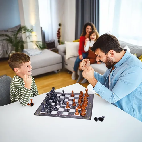 Vista 7 de Juego de ajedrez grande de 18.5 pulgadas para adultos con piezas de ajedrez pesadas de aleación de zinc, tablero de ajedrez plegable portátil, juego