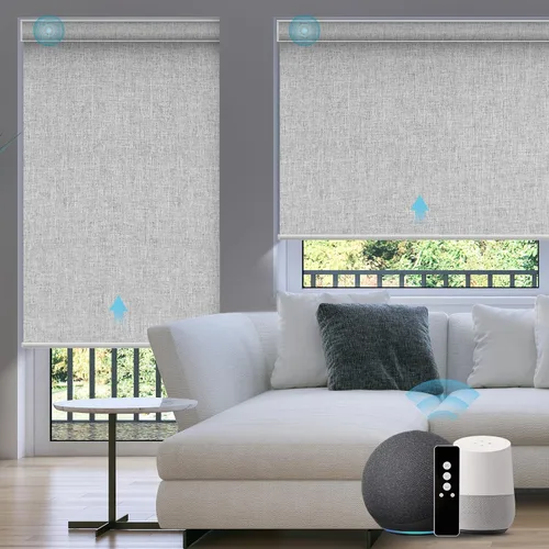 Vista 11 de SmartWings Z-Wave/Zigbee Smart - Persianas enrollables, vinilo beige Persianas motorizadas eléctricas 100% opacas con control remoto, persianas