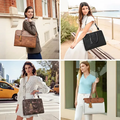 Vista 10 de Bolsa para laptop de 17 pulgadas para mujer, bolsa de trabajo resistente al agua, maletín con bolso Water-Resistant Vegan Leather Computer