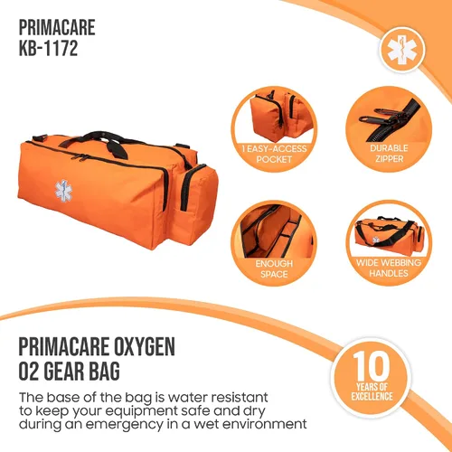 Vista 2 de PrimaCare KB-1172 EMT First Responder Oxygen O2 Bolsa de engranajes con múltiples compartimentos, parte inferior reforzada impermeable, cremallera