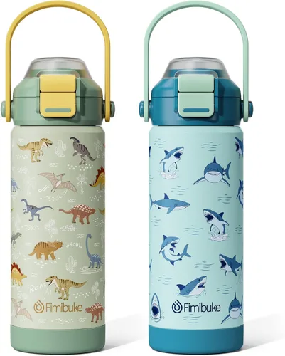 Vista 13 de Botella de agua aislada para niños con pop-open pajita y pico 2-en-1, botella de agua aislada de 14 onzas para niños, botella de acero inoxidable