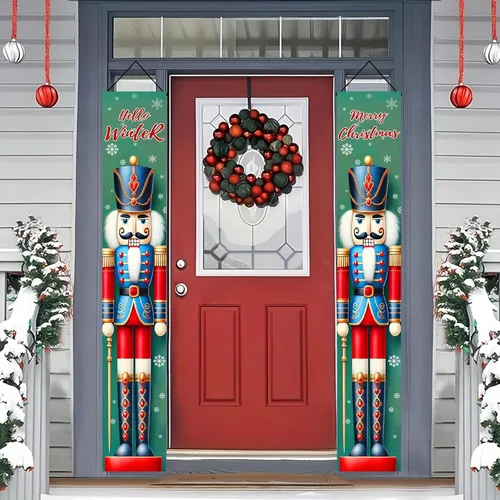 Vista 7 de BlissYard Estandartes de Porche Navideños de Cascanueces 12×71 Pulgadas Hola Invierno Feliz Navidad Decoraciones de Puerta Estandarte de Soldado