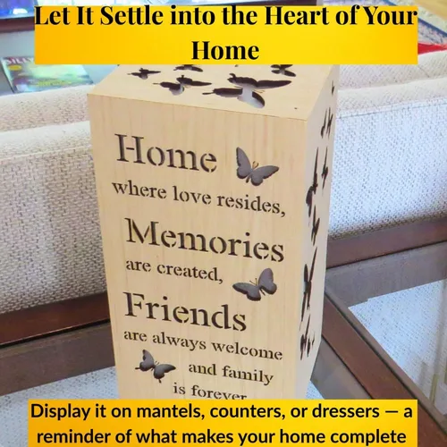 Vista 3 de Letrero decorativo de mariposa – Regalo para amigos de la familia para el hogar, • Cita de madera inspiradora para repisa, entrada o mesa de cocina