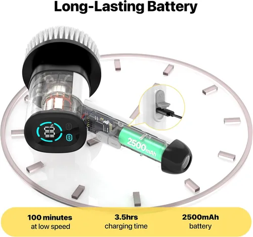 Vista 8 de Limpiador eléctrico giratorio – Limpiador eléctrico para limpieza con 7 cabezales reemplazables – Limpiador de bañera impermeable de cuerpo completo