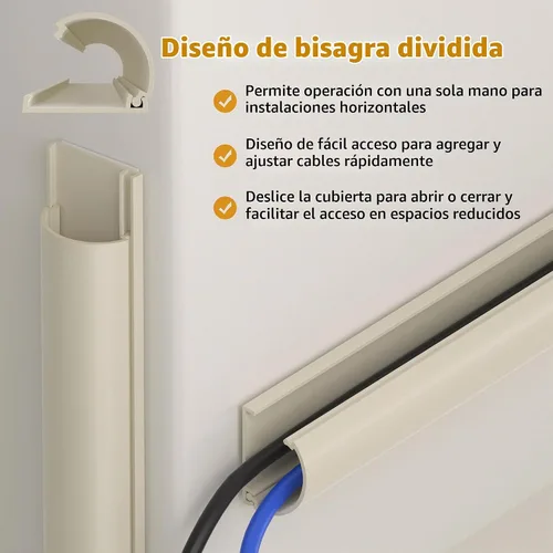 Vista 7 de ZhiYo Cable Hider de 34 pulgadas, para 2-4 cables, cubiertas de cable para montaje en pared, cubierta de cable, pared, canaleta de cable blanco, 2 x