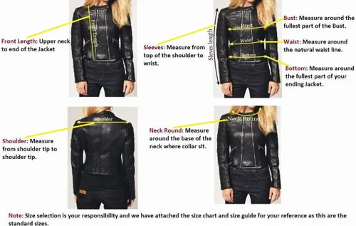 Vista 4 de Mujeres y niñas 100% piel de cordero genuina Crop Moto Bolero Shrug Black Jacket Slim Fit WJ020 (L)