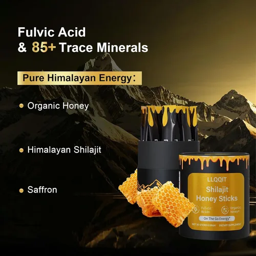 Vista 2 de Pure of Himalayan of Shilajit de palitos de miel con orgánico y azafrán, más de 85 minerales traza, 75% más de ácido fúlvico, 30