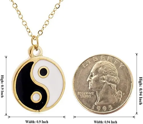 Vista 2 de Collar con colgante de Yin Yang de oro y plata para parejas