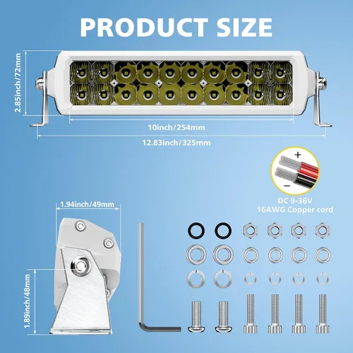 Vista 8 de Barra de luz LED de 12 pulgadas EK ENNOKING de doble fila, foco marino blanco, alta luminosidad, 100 W, luz LED de haz puntual y de inundación, luz